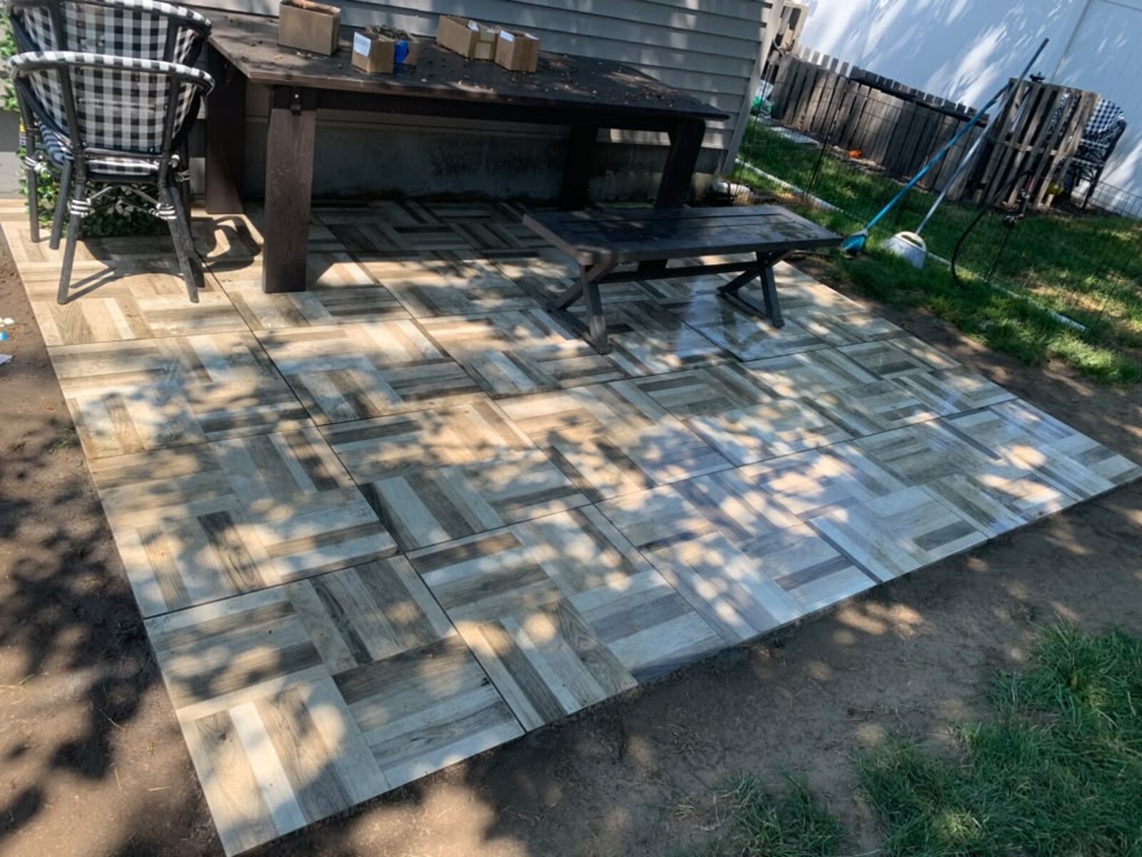 Paver patio in a residential backyard